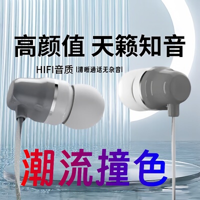 入耳式耳机Typec耳机扁头接口有线耳机适用于华为vivo小米带麦K歌