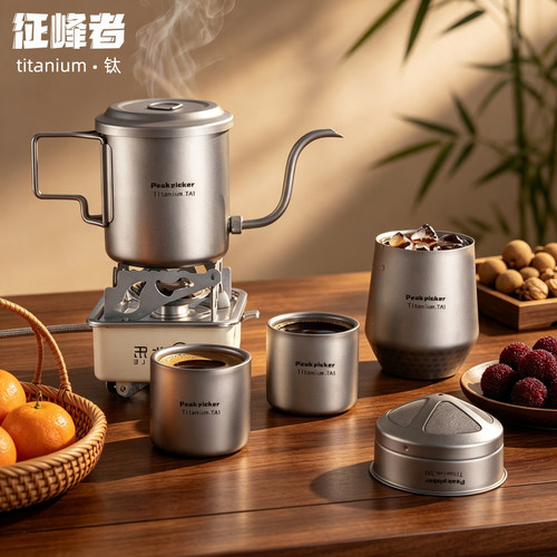 纯钛手冲咖啡壶手磨滤杯套装