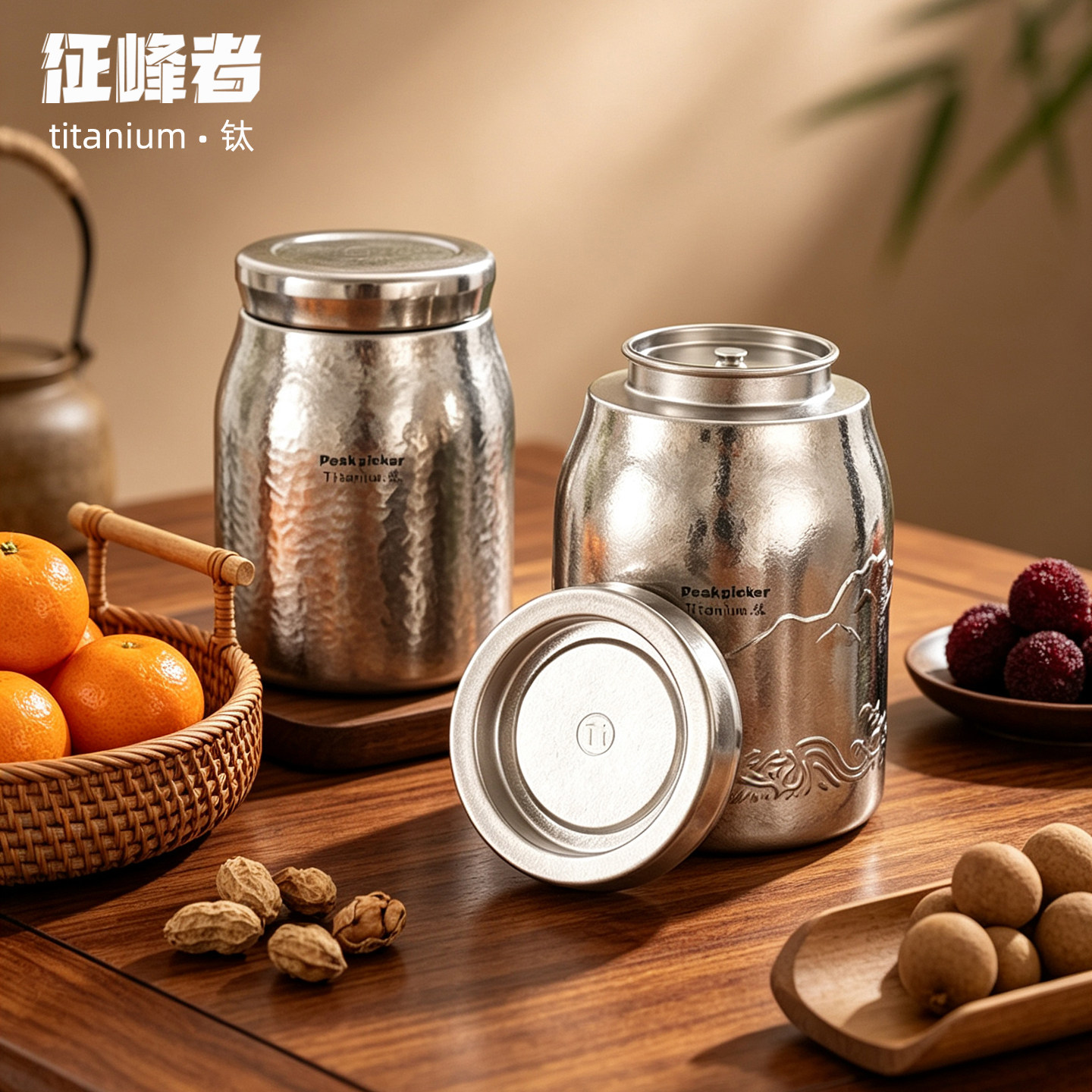 纯钛锤纹大容量密封便携茶叶罐