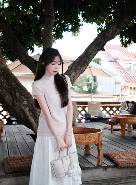 FFLU乖乖牌 韩系羊毛半高领短袖吊带针织衫