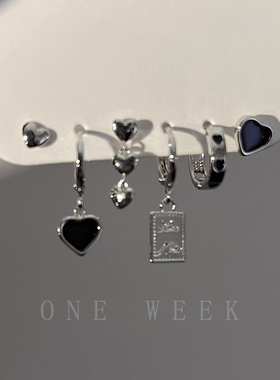 6件套甜酷风耳环轻奢小众高级感耳钉925纯银耳扣韩版秋冬气质耳饰