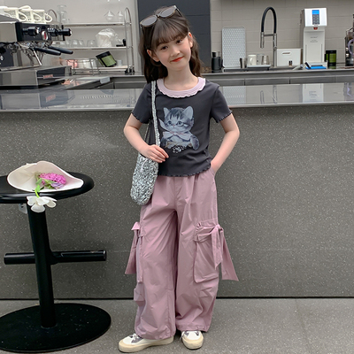 上衣人棉莫代尔+裤子酷丝棉 女童夏装套装2025新款两件套