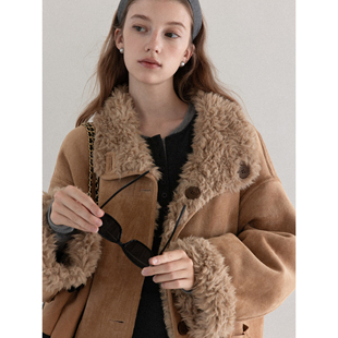 羊城故事 韩系复古氛围感咖色短外套女秋季新款加厚保暖毛绒上衣