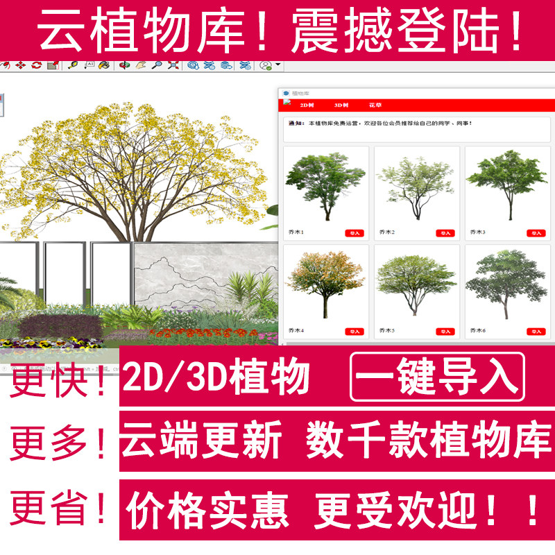 草图大师模型su素材库园林景观云植物库花草3D树木2D乔木花卉灌木