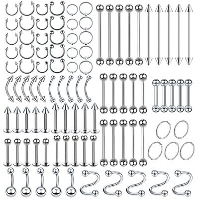 100PCS/Lot Surgical Steel Nose Ring Hoop Nostril Piercing Se
