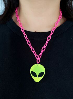 Y2K hip-hop Rock Contrast Fluorescent Alien Pendant Long swe