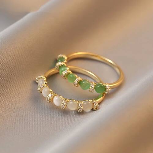 Lady's Elegant Green Opals Zircon Gold Color Rings For Woman