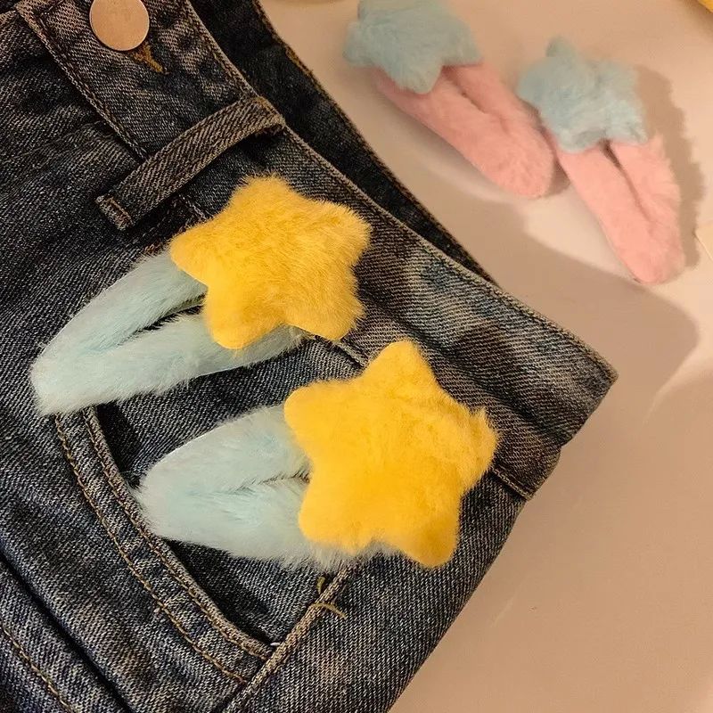 1/2pcs Sweet Furry Plush Star Hair Clip Sweet Girls Side Ban