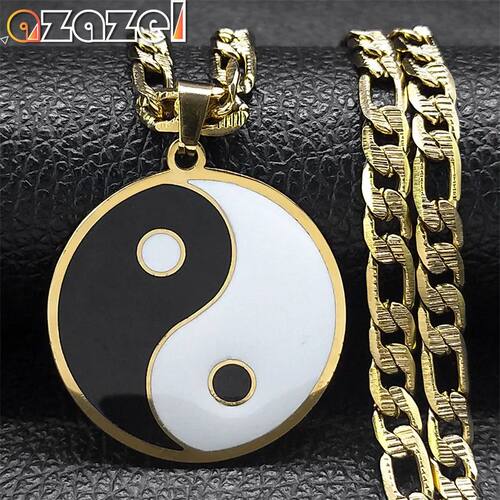Yin Yang Pendant Necklace for Men Stainless Steel Gold Color