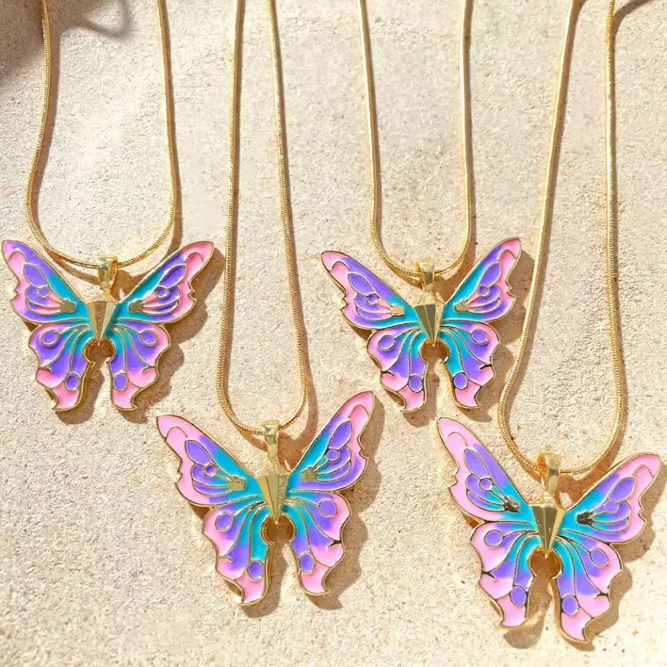 Boho Gold Color Cute Butterfly Pendant Necklace Female Retro
