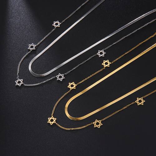 Star of David Hexagram Necklace Women Stainless Steel Double