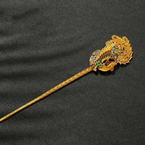 Hair Pin Ancient Gold Craft Enamel Peacock Hanfu Hair Access