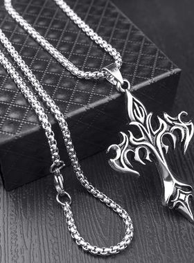 Stainless Steel Necklace Flame Retro Cross Titanium Steel Ca
