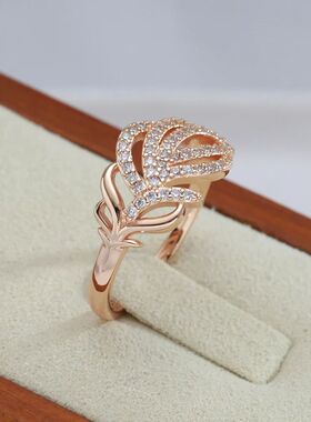 Luxury Full Zircon Fashion Rings Jewelry 585 Rose Gold Color