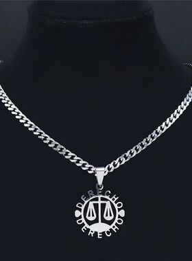 Justice Balance Scale Lawyer DERECHO Stainless Steel Necklac