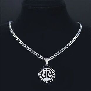 Justice Balance Scale Lawyer DERECHO Stainless Steel Necklac