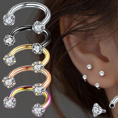 1PC Stainless Steel Crystal Hoop Ring Piercing Nose Ear bell