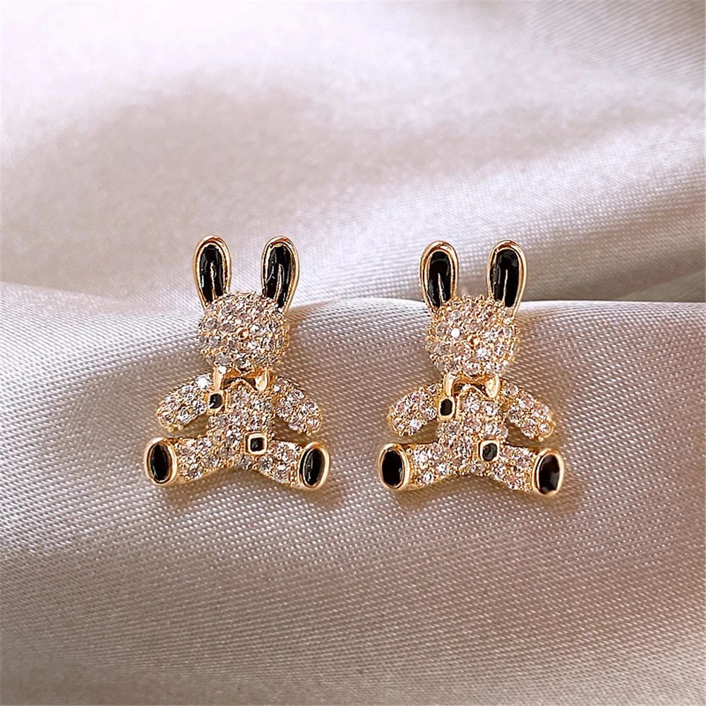 Cute Gentleman Rabbit Shining Zircon Stud Earrings Cartoon A