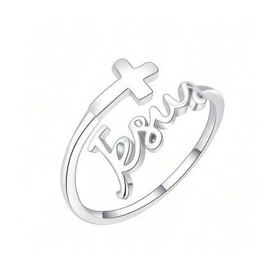 Adjustable Silver Plated Cross Jesus Ring For Women Christia