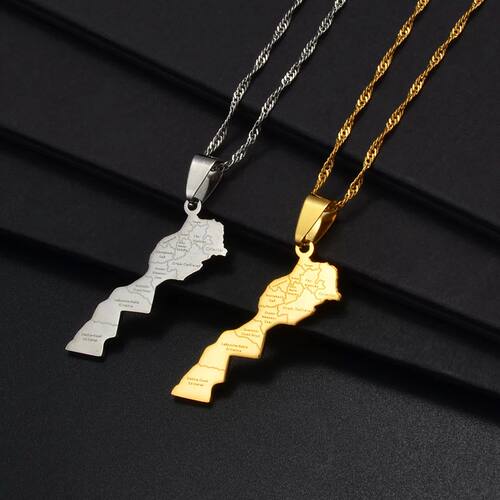 Maroc Map Cities Name Pendant Necklace Gold Color Jewelry fo