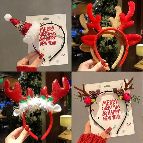 Cartoon 3D Spring Christmas Headband Christmas Hat Fluffy Pl