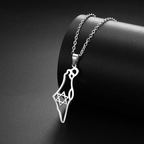 Jewish Israel Map Pendant Choker Chain Stainless Steel Gold