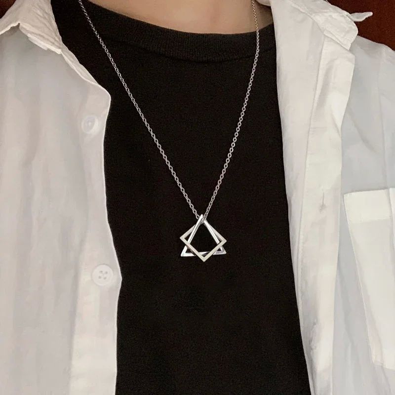 Simple Stainless Steel Necklaces Geometry Interlocking Squar