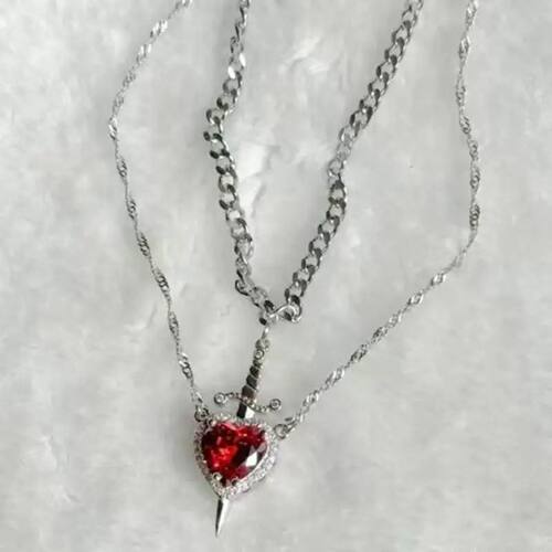 Zinc Alloy Heart and Sword Couple Necklace Collarbone Chain