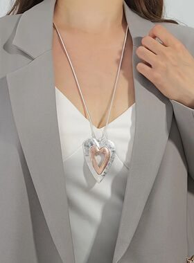 Vintage Doublelayer Peach Heart Pendant Necklace for Women B