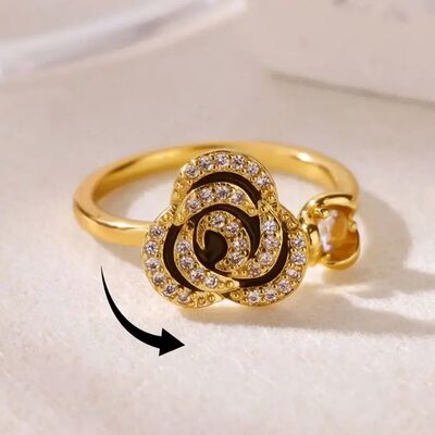 Zircon Flower Fidget Spinner Ring Anxiety for Women Gold Col
