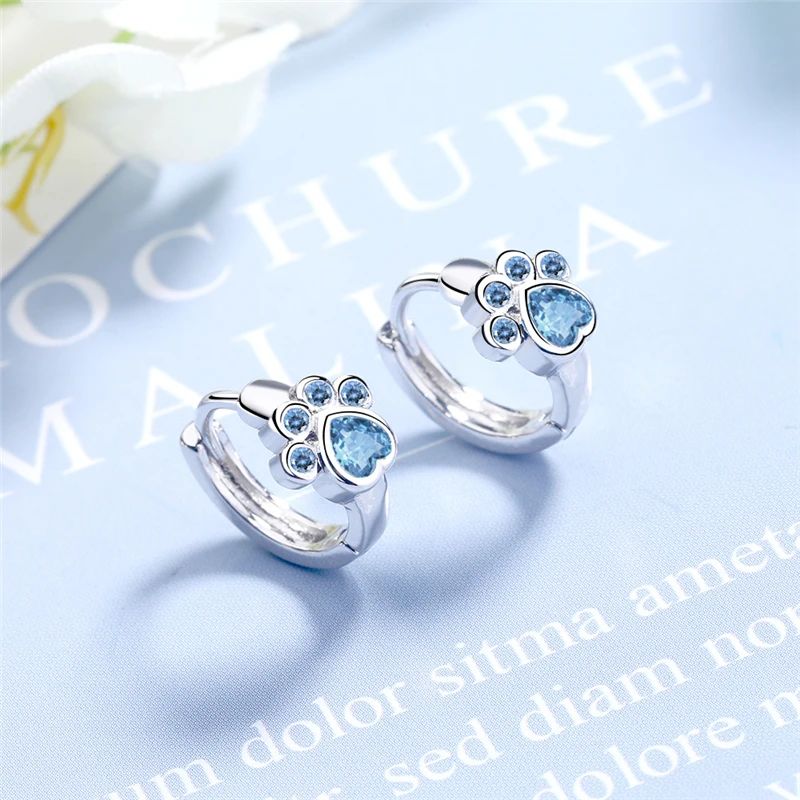 Stud Earring Blue Zircon Cat Claw Design Earrings for Women