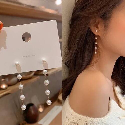New Trend Simulation Pearl Long Earrings Women's Flower Rhin