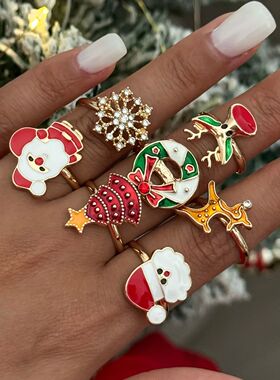 7Pcs/Set Rhinestones Snowflake Christmas Tree Santa Claus Ri
