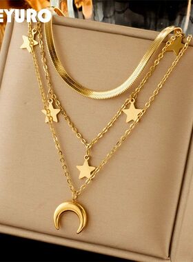 316L Stainless Steel Moon Stars Pendant Necklace For Women N