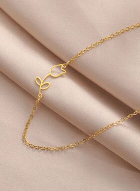 Tulip Pendant Necklace for Women Girls Sideways Choker Chain
