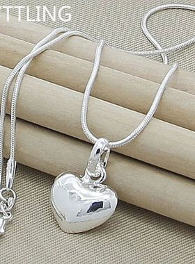 Fine Solid Heart Necklace 18-24 Inches Snake Chain For Women