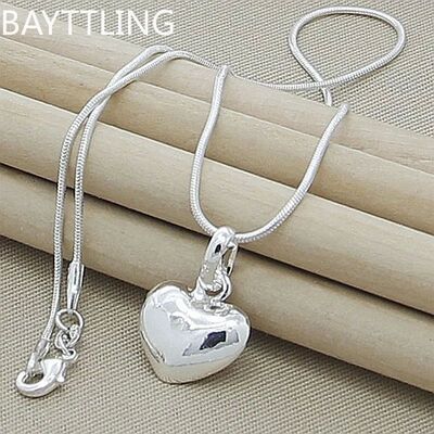 Fine Solid Heart Necklace 18-24 Inches Snake Chain For Women