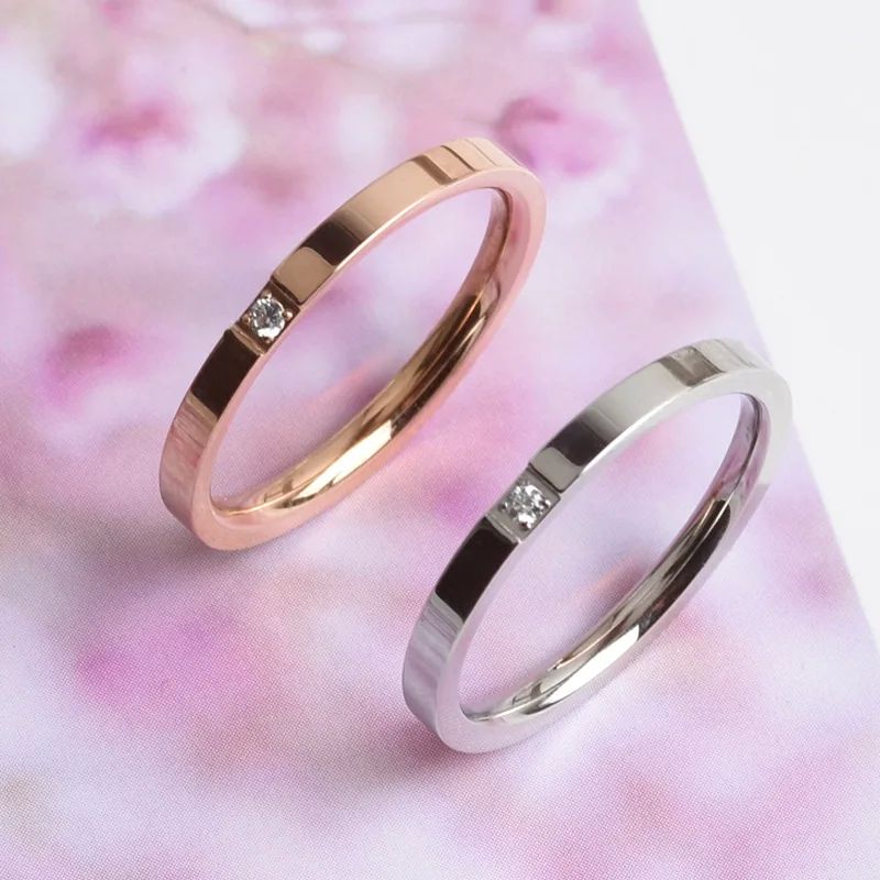 2mm Simple Titanium Steel Couple Rings Womens Wedding Band w