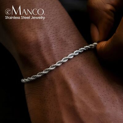 2/3/4/5MM Twisted Rope Chian Bracelet for Woman Man Hip Hop