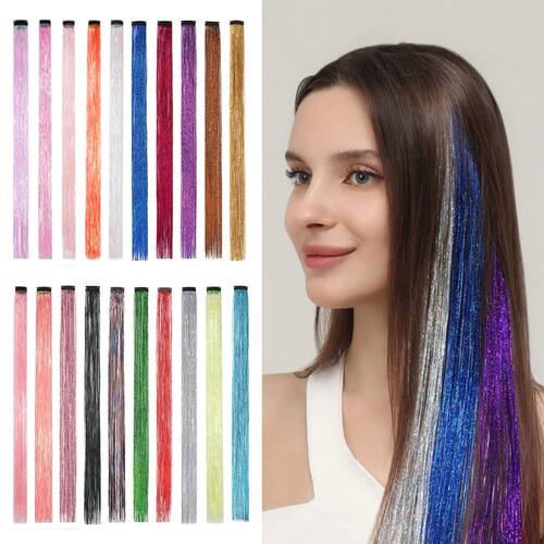 ClipInHair Tinsel Synthetic 22 Inch Colorfull Tinsel Hair Ex