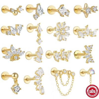 Cartilage Stud Women's Earrings Septum Piercing Zircon Flowe