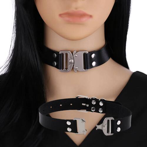 Harajuku Choker Eye-splice Buckle Necklace PU Leather Cospla
