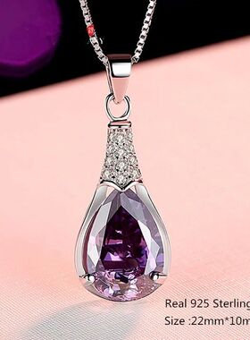 Stone Pendant Chain Natural Amethyst Sweet Necklace for Woma