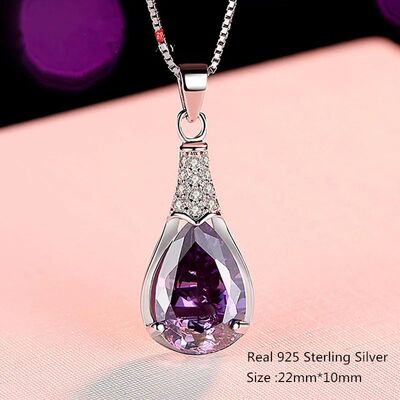 Stone Pendant Chain Natural Amethyst Sweet Necklace for Woma
