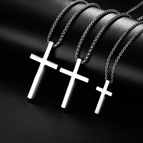 New Stainless Steel Cross Pendant Necklace for Men Women Min