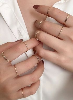 10Pcs/Set Fashion Punk Minimalist Midi Round Twist Ring Set