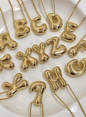 Gold Color Chunky Balloon Bubble Letter Pendant Chok