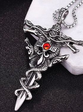 Punk Fashion Titanium Steel Necklace for Men Alloy Double Dr