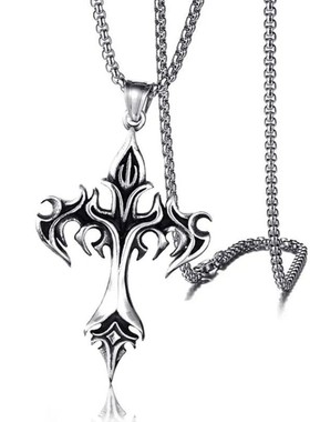 Stainless Steel Necklace Flame Retro Cross Titanium Steel Ca