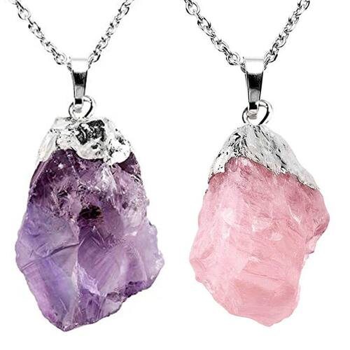 Natural Amethyst Rose Quartz Raw Stone Pendant Irregular Cha